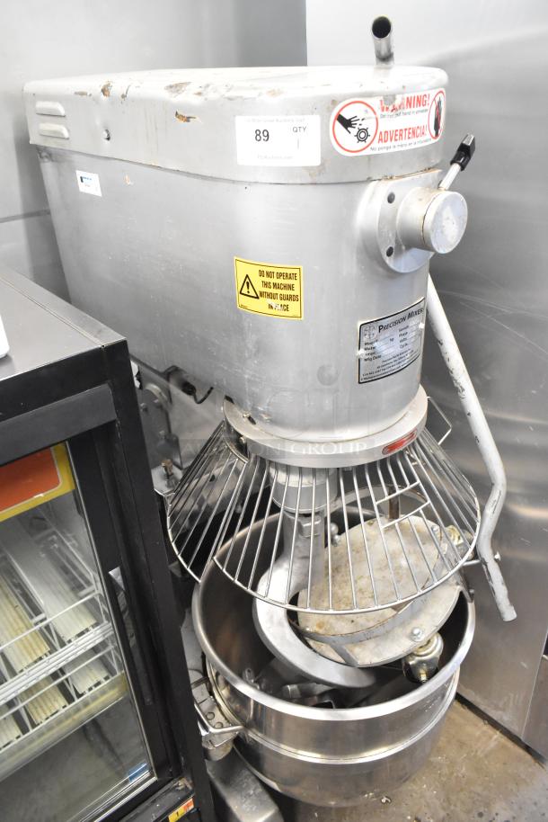 2021 Precision HD-60 60 Quart Dough Mixer with bowl, dolly, guard, pelican head, and dough hook. 220V, 3 phase. Signs of wear.