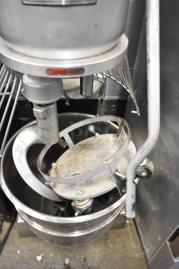 2021 Precision HD-60 mixer with 60 qt bowl, dolly, bowl guard, pelican head, and dough hook. 220V, 3-phase. Visible wear.