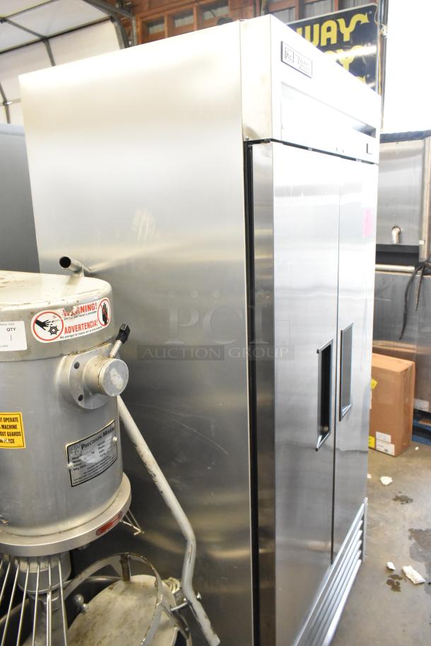 2021 True T-35-HC stainless steel 2-door reach-in cooler with poly-coated racks, 115V, 1 phase, excellent condition.