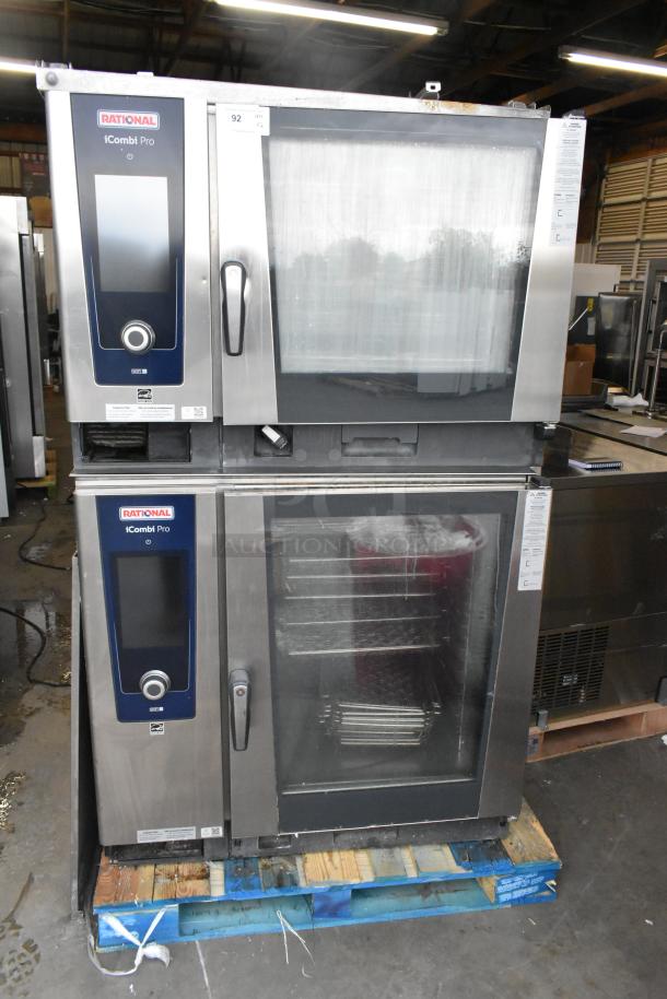 Two Rational iCombiPro convection ovens, stainless steel, electric, 440/480V, 3 phase, commercial grade.