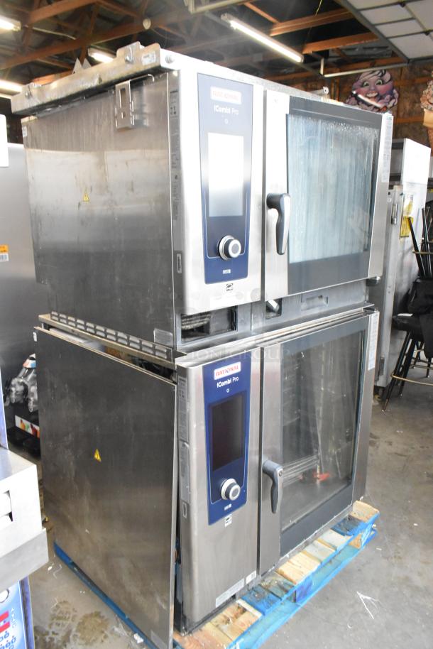 Two Rational iCombiPro convection ovens, stainless steel, electric, 440/480V, 3-phase, with digital controls.