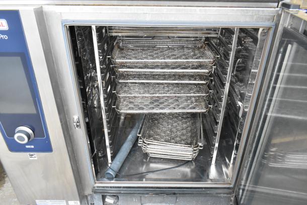 2 Rational LM100CE.AXXXX/LM100EE.AXXXX iCombiPro convection ovens, stainless steel, 440/480V, 3 phase, commercial use.