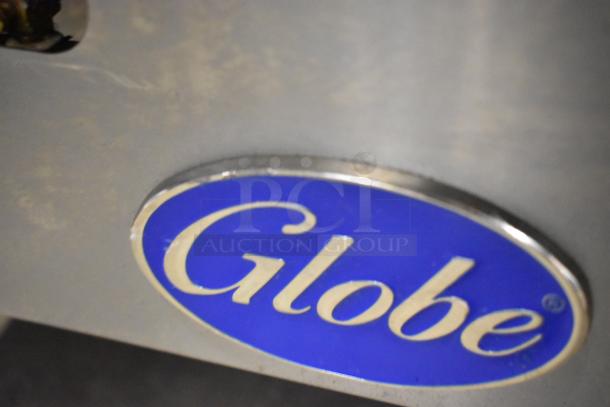 Globe GG24G stainless steel gas griddle, 60,000 BTU, commercial countertop model, with visible logo.