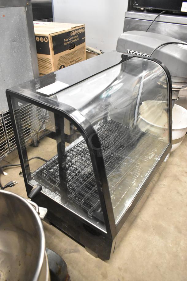 KoolMore CDC-3C-BK countertop display refrigerator, 3.6 cu ft, minor glass damage, black frame, 115 volts, 1 phase.