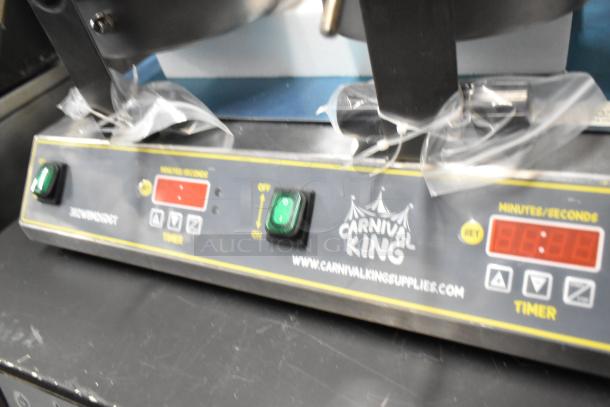 Carnival King 382WBM26DGT double Belgian waffle maker, new, with digital timer, temp controls, non-stick, 120V, scratch and dent.