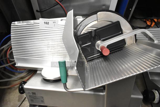 2016 Bizerba GSP H meat slicer, commercial countertop model, 120V, 1 phase, labeled 102, metal construction, good condition.