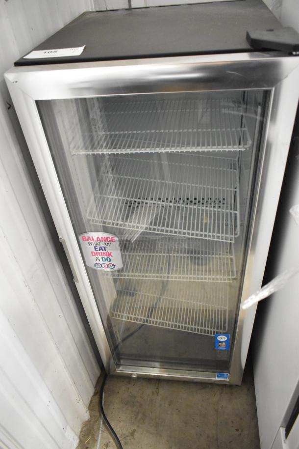 2019 IDW G4-HD234B Metal Mini Cooler Merchandiser, glass door, 115V, 1-phase, visible product label on door.
