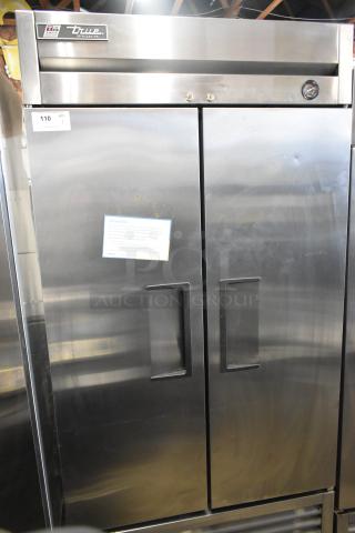 2017 True T-35 Stainless Steel Commercial 2 Door Reach In Cooler w/ Poly Coated Racks on Commercial Casters. 115 Volts, 1 Phase. - Item #1216623