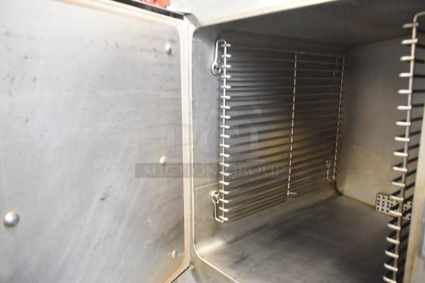 2022 Cleveland 24CGA10 stainless steel commercial steam cabinet interior, natural gas powered, two-deck model.