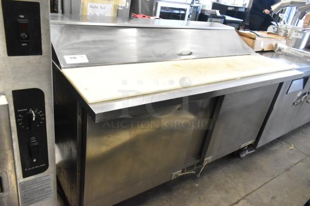 Beverage Air SPE60-16C stainless steel prep table with bain marie top, on commercial casters. Used condition, 115V, 1 phase.