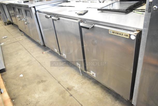 Beverage Air UCR72AY-23 stainless steel commercial 3-door undercounter cooler, 115 volts, 1 phase, visible brand label.