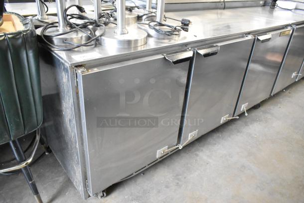 Beverage Air UCR72AY-23 3-door stainless steel undercounter cooler, 115 volts, 1 phase, slight wear, secure handles visible.