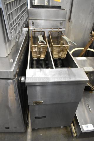 Pitco Frialator SG14T Stainless Steel Commercial Floor Style Natural Gas Powered Deep Fat Fryer w/ 2 Metal Fry Baskets. 100,000 BTU. - Item #1216644