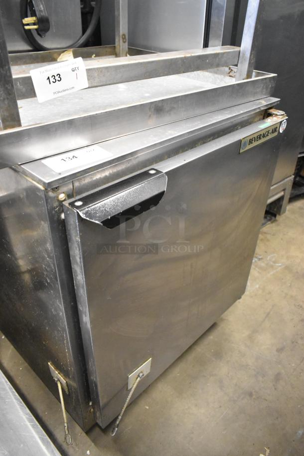 Beverage Air UCR27A-23 stainless steel undercounter cooler, single door, 115V, 1 phase, with brand label visible.