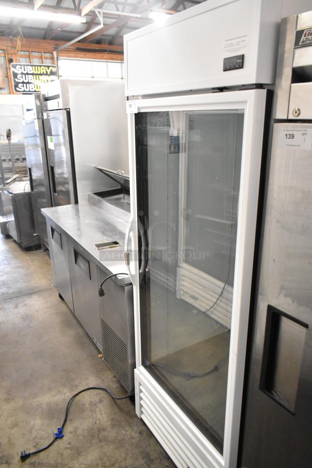 2021 True TSCI-600R-G-PH single door reach-in cooler merchandiser, metal, 115V, 1 phase, excellent condition.