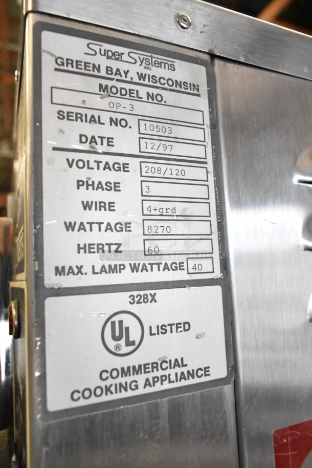Super Systems OP-3 Metal Commercial Oven Proofer, 120/208V, 3 Phase, UL Listed, Serial No. 10503, manufactured 12/97.