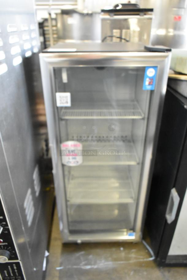 2019 IDW G4-HD234B Metal Mini Cooler Merchandiser. 115 Volts, 1 Phase. Features glass door, shelves, and exterior labels.