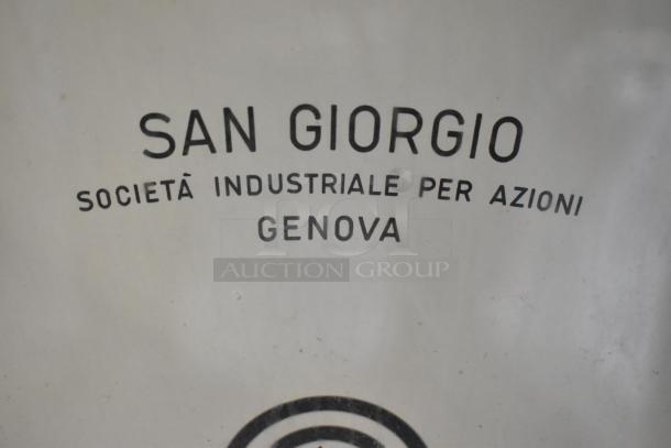 San Giorgio metal countertop bakery scale, vintage, with "San Giorgio Società Industriale per Azioni Genova" label, good condition.