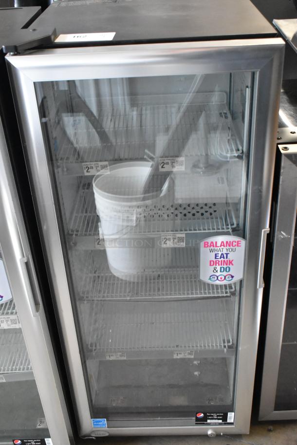 2021 IDW G4-H0234B Metal Mini Cooler Merchandiser, 110-120 Volts, glass doors, multiple shelves, well-maintained.