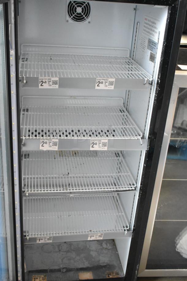 2021 IDW G4-H0234B metal mini cooler merchandiser, 110-120V, 1 phase, with multiple shelves and price tags, in used condition.