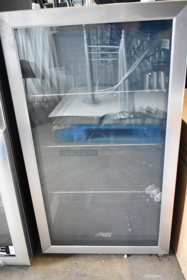 Arctic King ARV115B1AST metal mini cooler merchandiser, glass door, 110-120 volts, used condition.