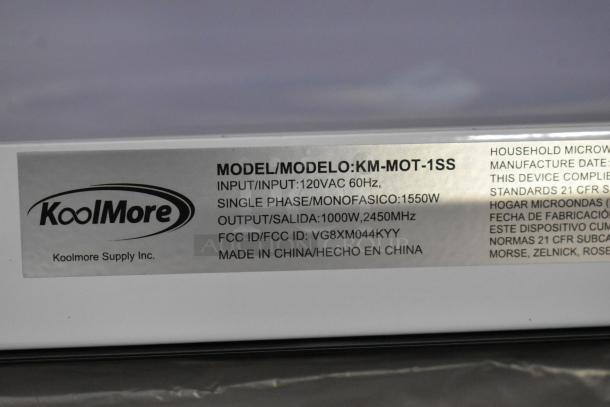 BRAND NEW KoolMore KM-MOT-1SS Stainless Steel Microwave, 120V, Single Phase, FCC ID: VG8XM044KYY, Made in China.
