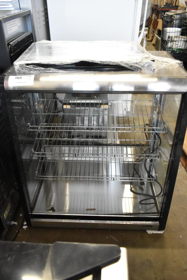 KoolMore CDC-69-SS 4-tier commercial display refrigerator, metal, 120V, new scratch and dent condition, transparent front.