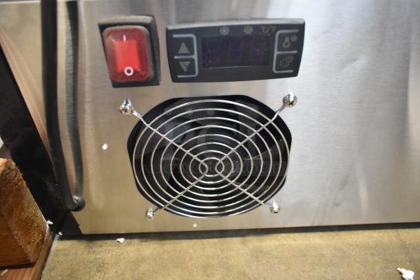 BRAND NEW KoolMore CDC-69-SS 4-Tier Display Refrigerator. Metal finish with visible fan, control panel. 120 Volts, 1 Phase.