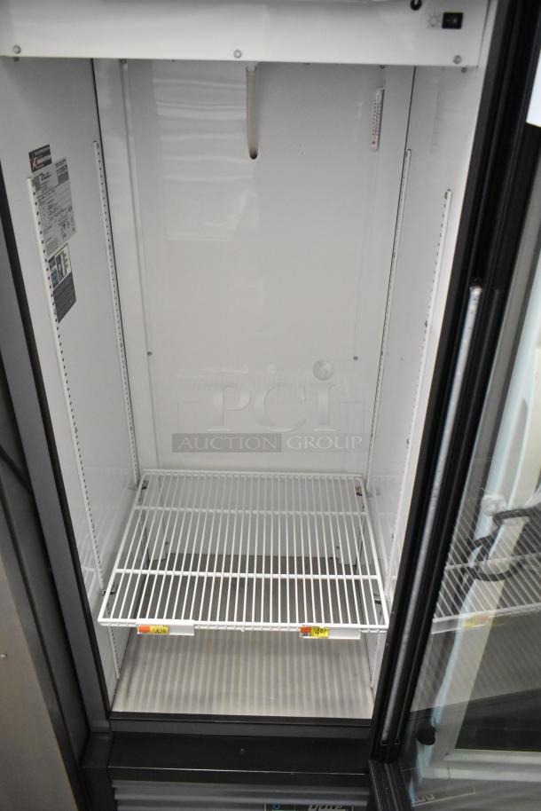 True GDM-12-HC single door cooler, metal frame, poly-coated racks, 115V, 1 phase, temperature gauge inside, durable design.