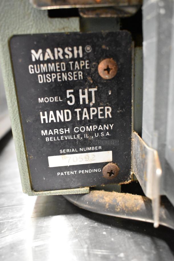 Marsh Taper 5HT Gummed Tape Dispenser, serial 70592, displayed with visible wear, patent pending label.