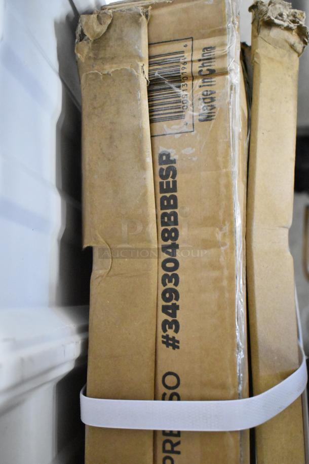 BRAND NEW SCRATCH AND DENT Lancaster 30" x 48" wood butcher block table top, espresso finish, visible packaging wear.