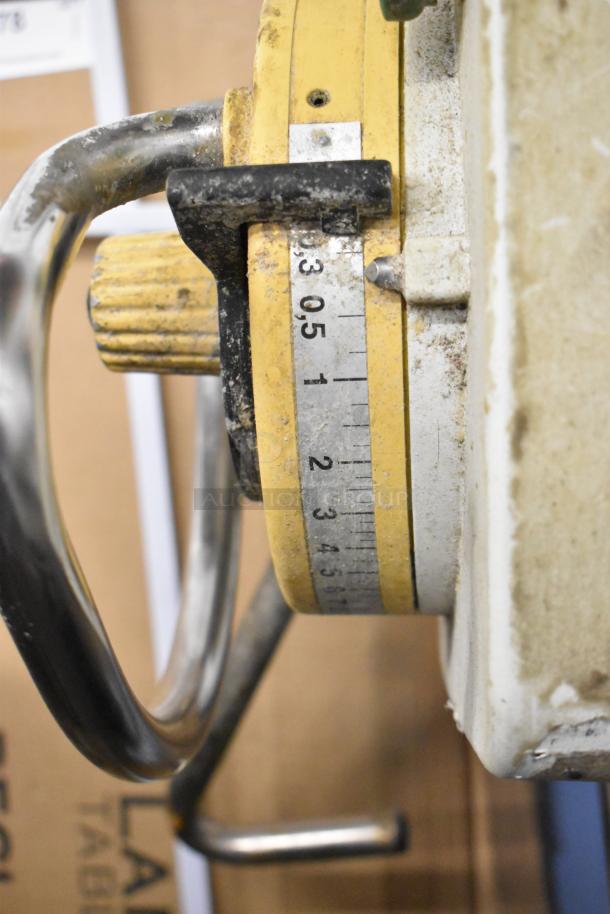 Rondo Seewer metal reversible dough sheeter, commercial floor style, adjustable settings visible, used condition.