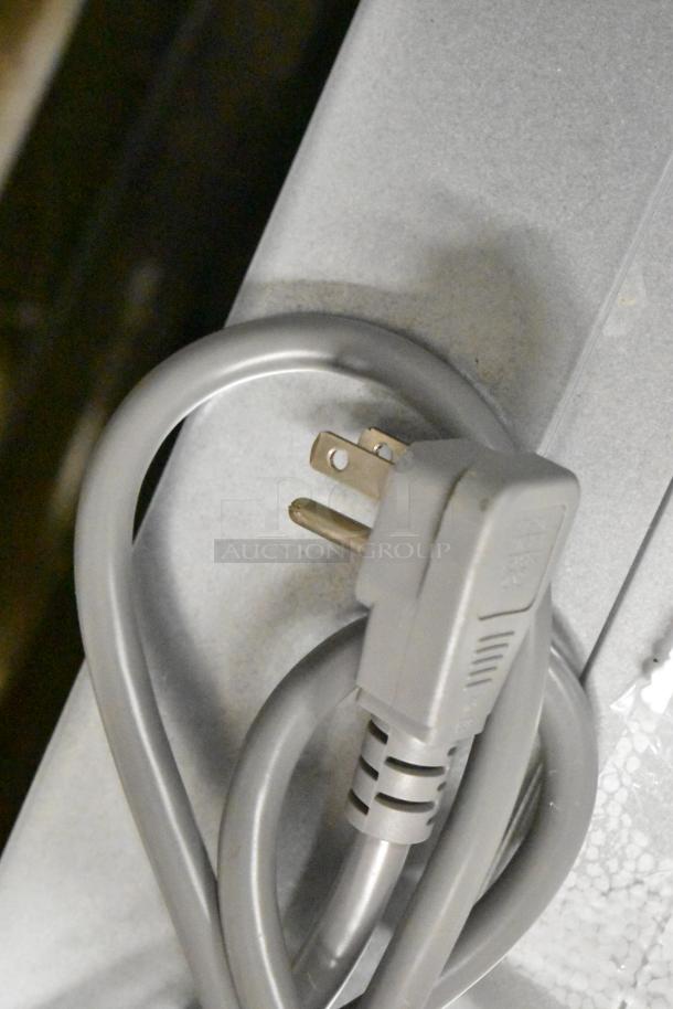 Power cord of KoolMore KM-MD30-BSS stainless-steel microwave drawer, 120 volts, showing plug details.