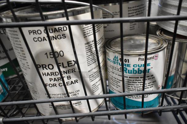 Auction lot of 18 items featuring Proflex Primer Part A epoxy. Includes Proflex Clear Blue 1524 Part A. Various conditions.