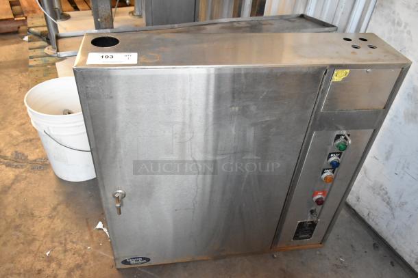 Aqua Matic stainless steel control panel for grease extractor, 115 volts, 1 phase, featuring wash, rinse, fire buttons.