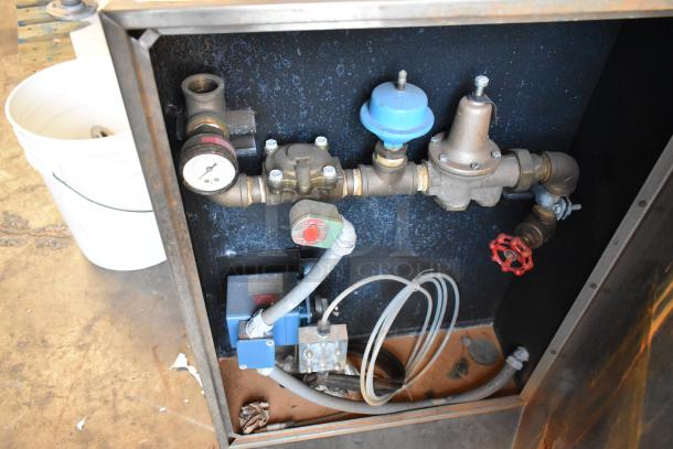 Aqua Matic Stainless Steel Control Panel for Grease Extractor, 115 Volts, 1 Phase, visible gauges and valves, used condition.