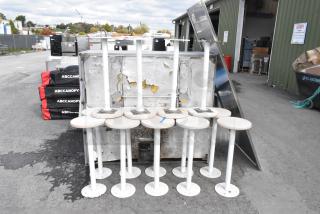 14 Staach Market Collection Boltdown Stools, white base, round wood seats, various conditions, bulk auction offer.