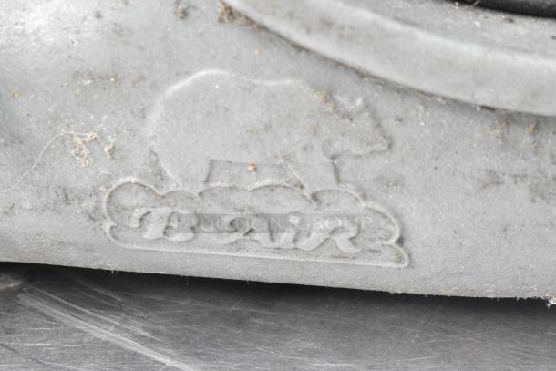 B Air VP-50 black poly air mover fan logo detail. Embossed bear and "B Air" text visible.