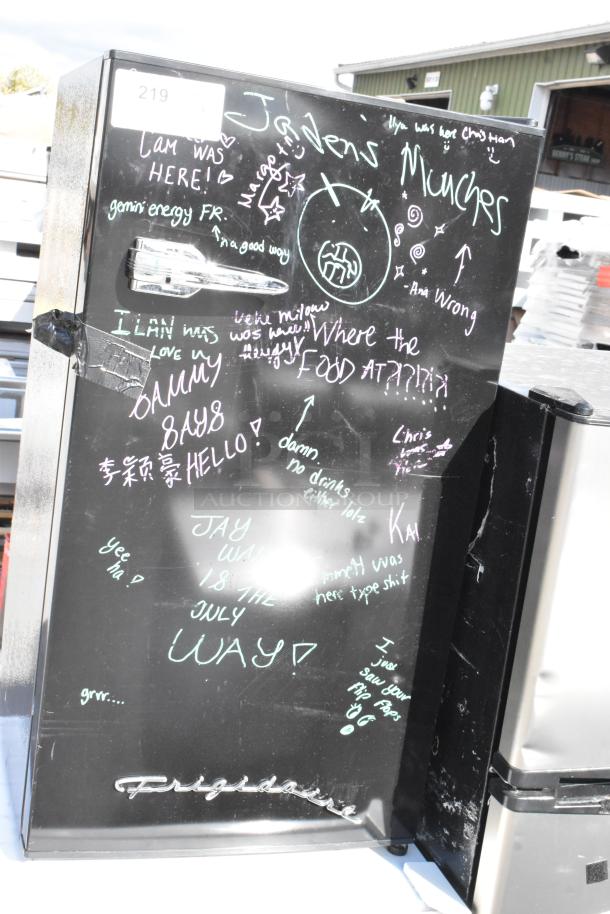 5 mini coolers including Frigidaire EFR331 and EFR780, GE, Galanz GLR31TS1E02, Frigidaire FGFR334. Custom chalk markings.