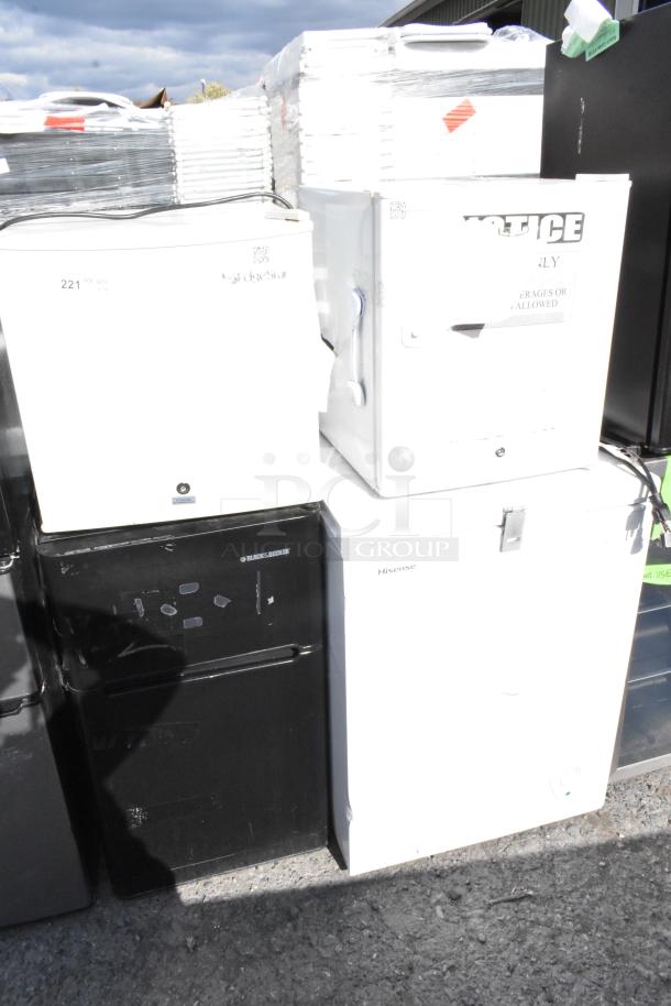 Four various mini coolers, including EdgeStar CMF151L, Black & Decker BCD33B, Summit FS22L, and Hisense WFC050M6XWD.