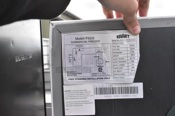 Four mini coolers include EdgeStar CMF151L, Black & Decker BCD33B, Summit FS22L, and Hisense WFC050M6XWD Chest Freezer. Summit FS22L label details specs. 115 volts, 1 phase.