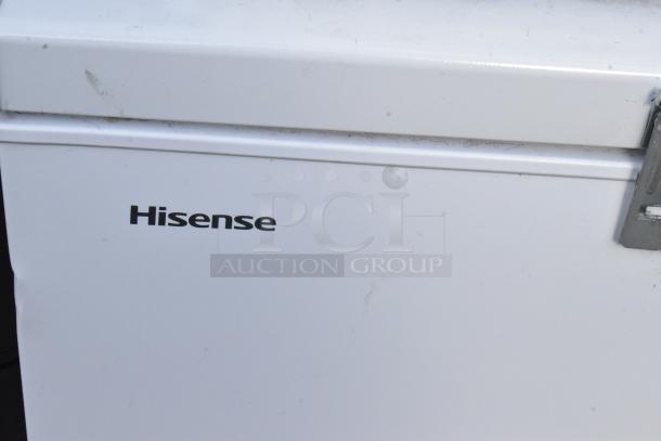 4 mini coolers including Hisense WFC050M6XWD chest freezer, showing logo and white exterior. 115 volts, 1 phase.