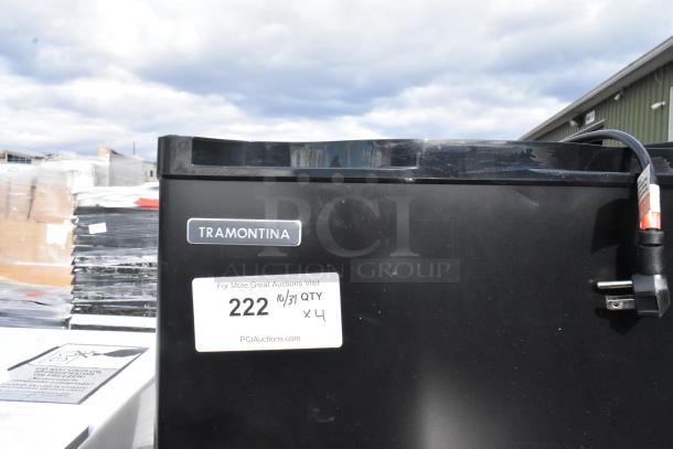 Four mini coolers, including Tramontina 80901/100, on auction. 115 volts, 1 phase. Label shows "222 QTY x4."