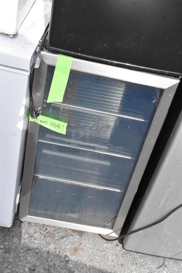 Four mini coolers, including Tramontina 80901/100, EdgeStar CMF151L-1, Galanz GL43S5, visible; label reads "DO NOT USE."