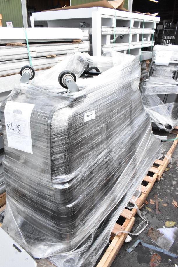 Lavex 475UAG153FRME Black Poly Tilt Truck, 1650 lb capacity, brand new with scratch and dent, wrapped in plastic.