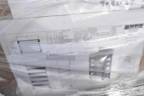 Packaging with a Marco shelving unit and assembly instructions visible. Item measures 31" x 20 3/4"; scratch and dent condition.