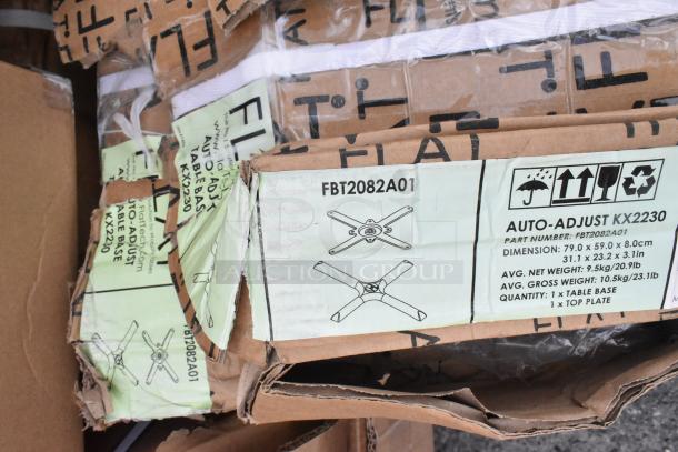 Boxes containing 12 brand new scratch and dent items, including Vevor FG-SKU10 and Steelton equipment. Labels show dimensions and weight.