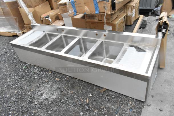Regency 600B41014213 4 Bowl Underbar Sink, 72"x18.75", stainless steel, two drainboards, brand new scratch and dent.