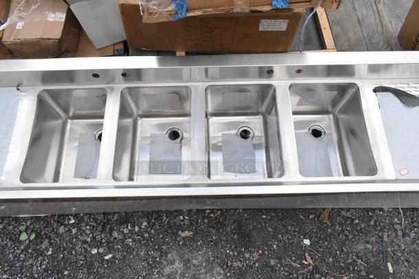 Brand new Regency 600B41014213 4 bowl underbar sink, scratch, and dent, 72"x18.75", with two drainboards.