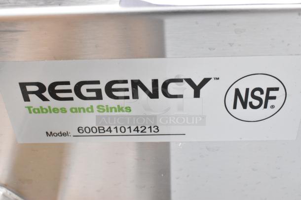 Regency 600B41014213 underbar sink label, showing "Tables and Sinks," NSF certified, brand new scratch and dent condition.